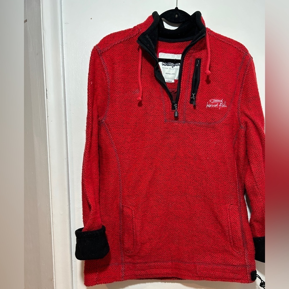 Weird fish Red texture fleece 1/4 zip Jacket size L - Picture 9 of 10
